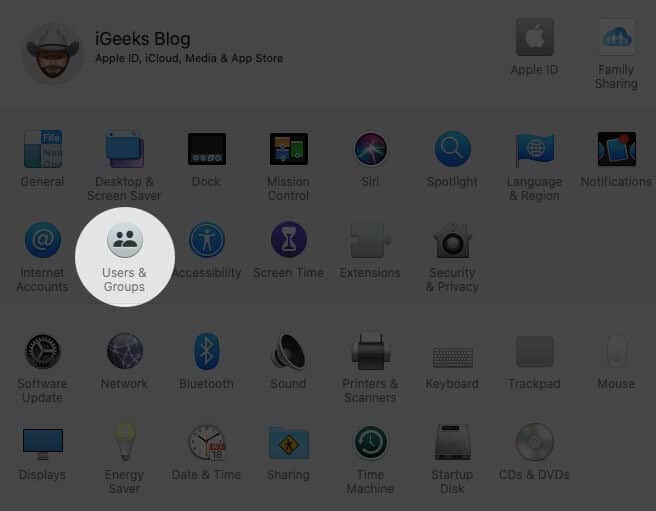 Click on Users  Groups in System Preferences on Mac