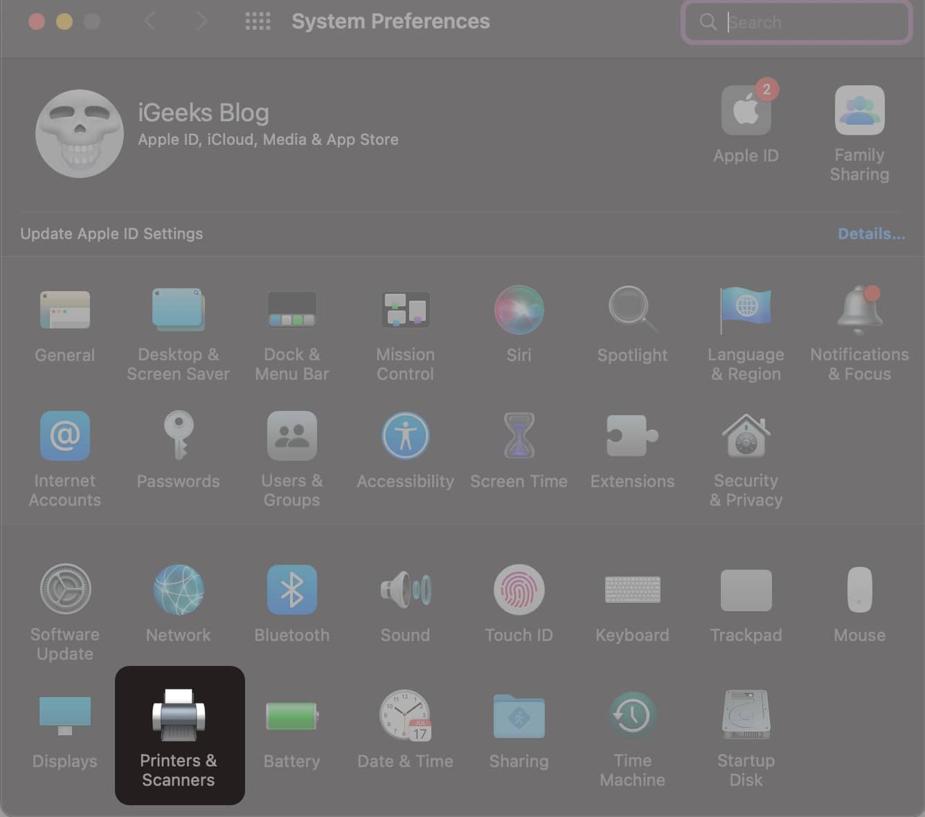 Click Printer and Scanners on Mac