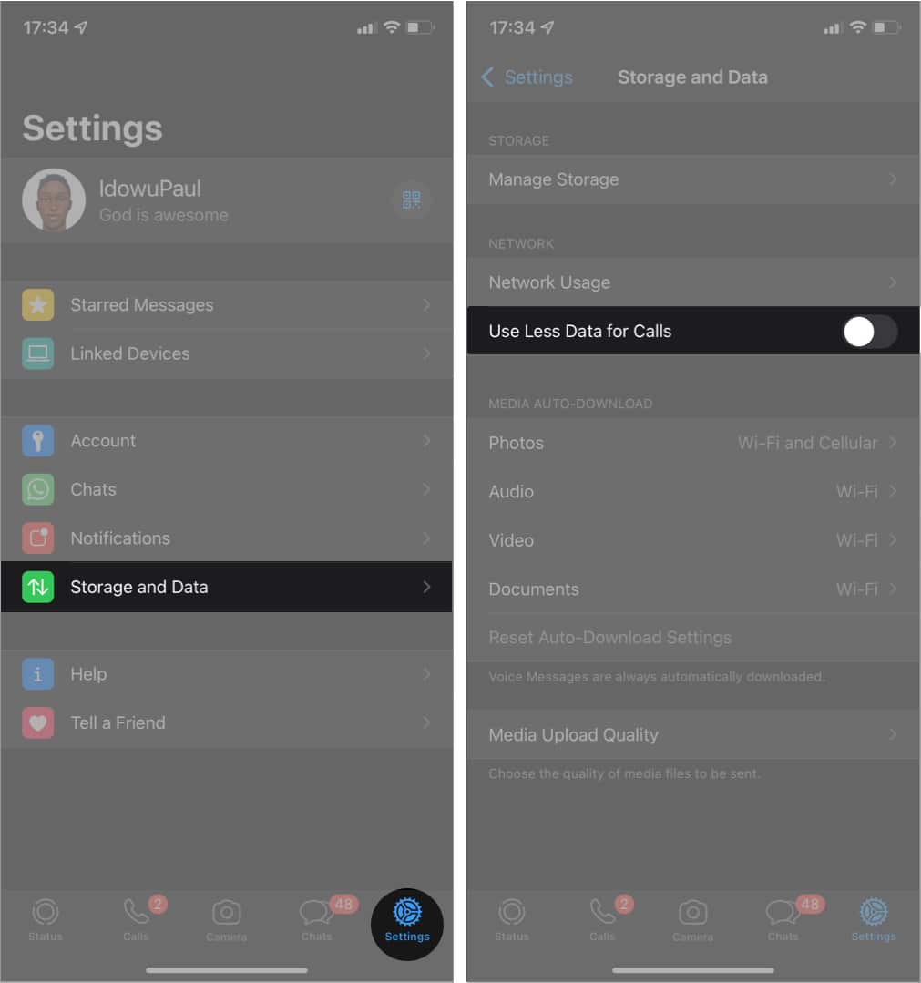 Deactivate Use Less Data for Calls on iPhone
