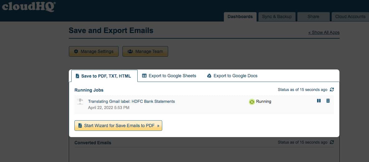 Save and backup emails as PDF using CloudHQ