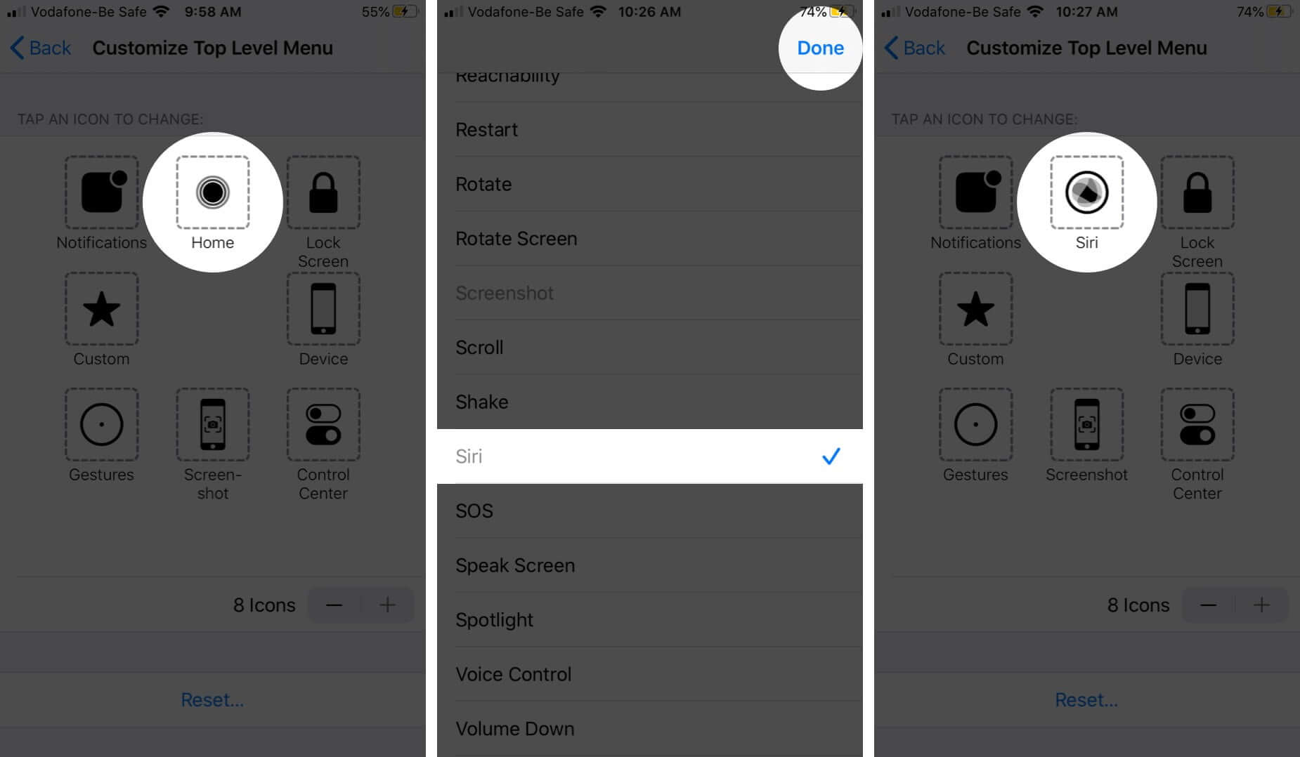 Customize Top Level Menu of AssistiveTouch
