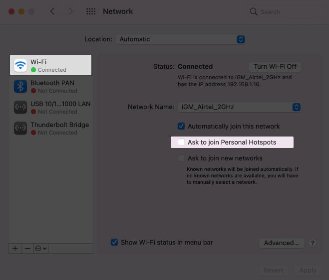 Disconnect Mac from iPhones Personal Hotspot