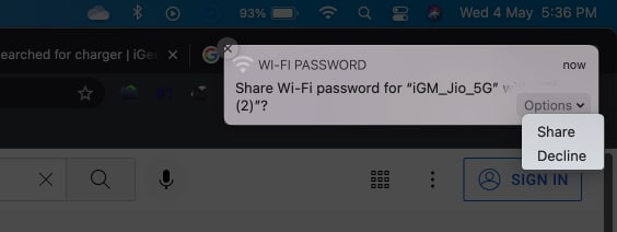 How to share a Wi Fi password from Mac