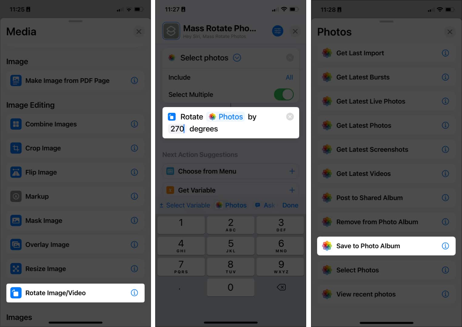 Choose Save to Photo Album from Shortcuts app on iPhone