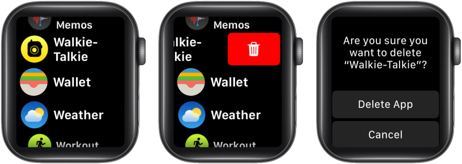 Delete Walkie Talkie App using List view on Apple Watch