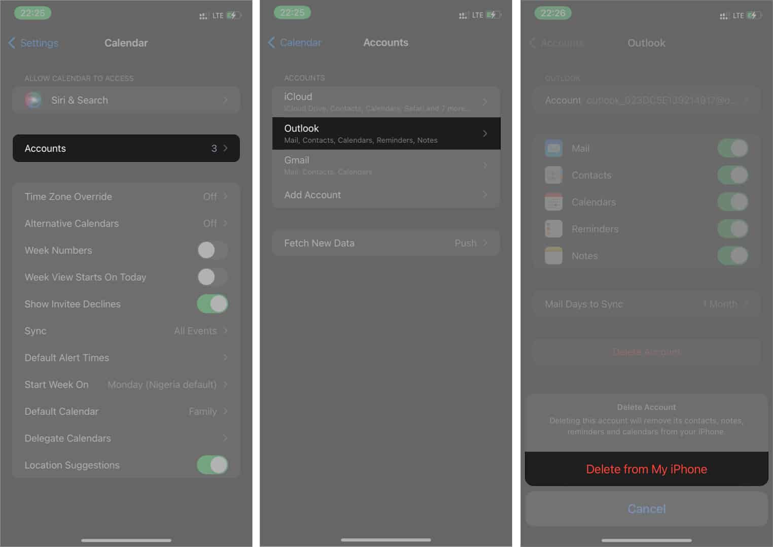Re sync iPhone Calendar and Outlook In settings on iPhone