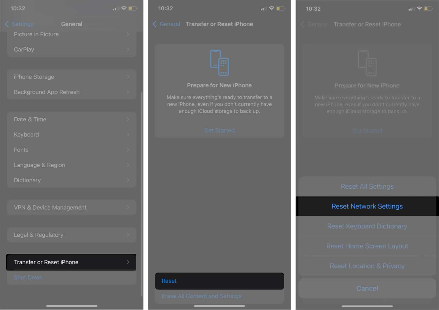 Resetting network settings on an iPhone