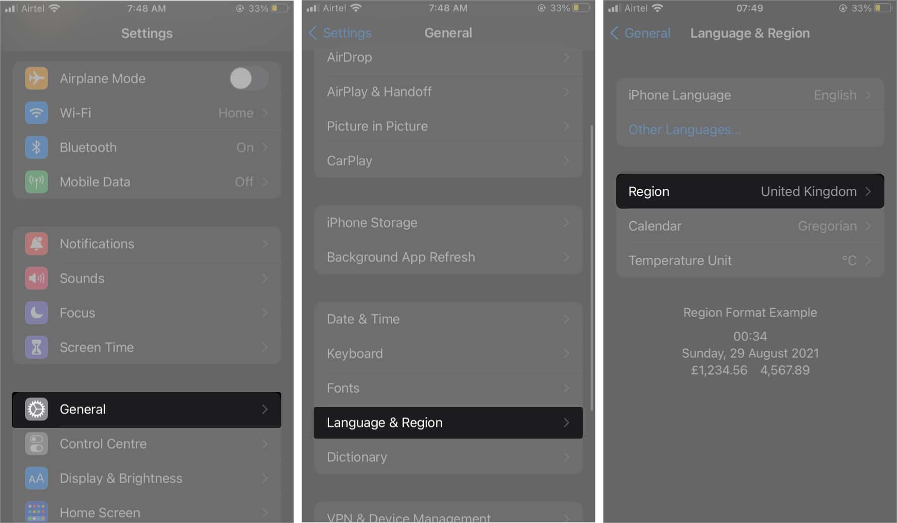 Change region iphone