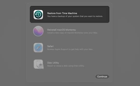 Restore from time machine on mac