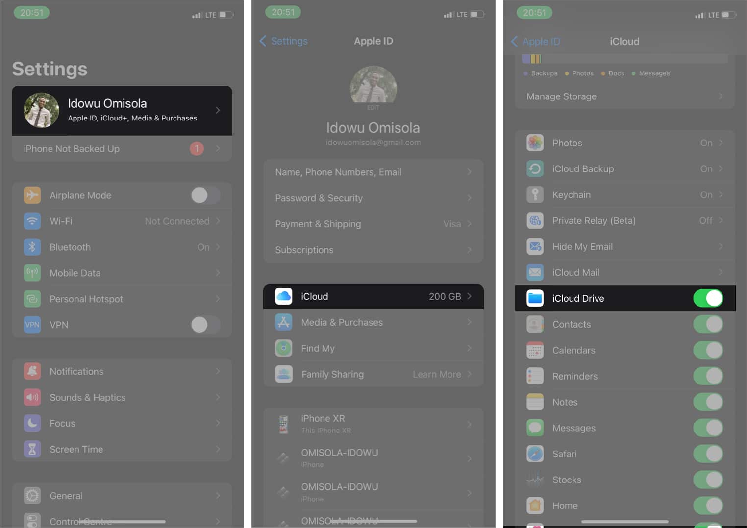 Turn on off iCloud Drive in settings on iPhone