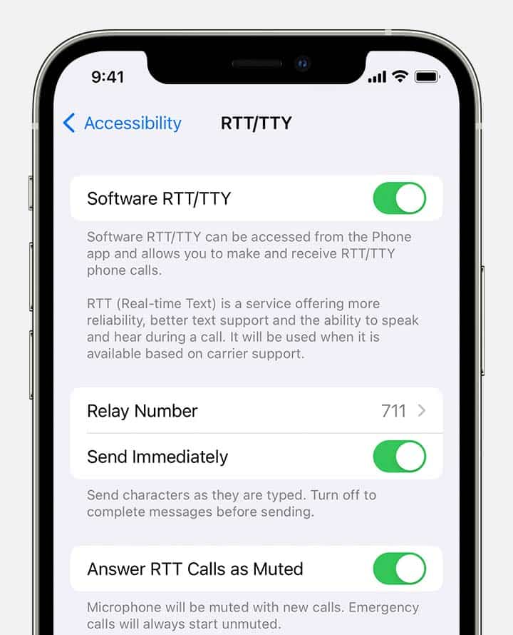 Enable or Disable RTTTTY in Accessibility Settings