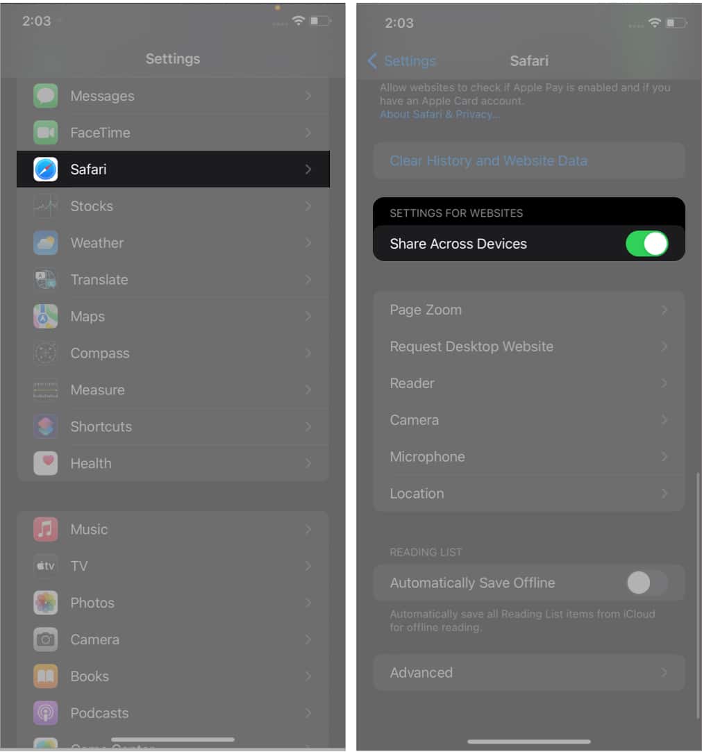 How to share Website settings in iOS 16