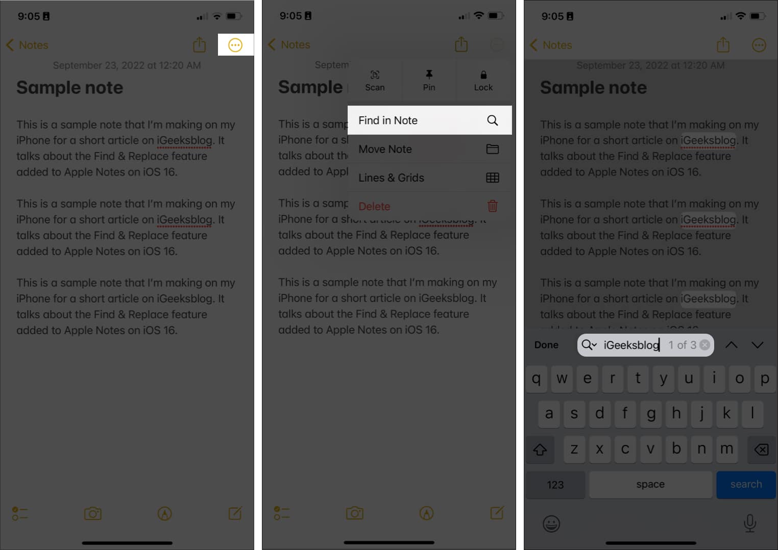 Type the word in Notes app on iPhone