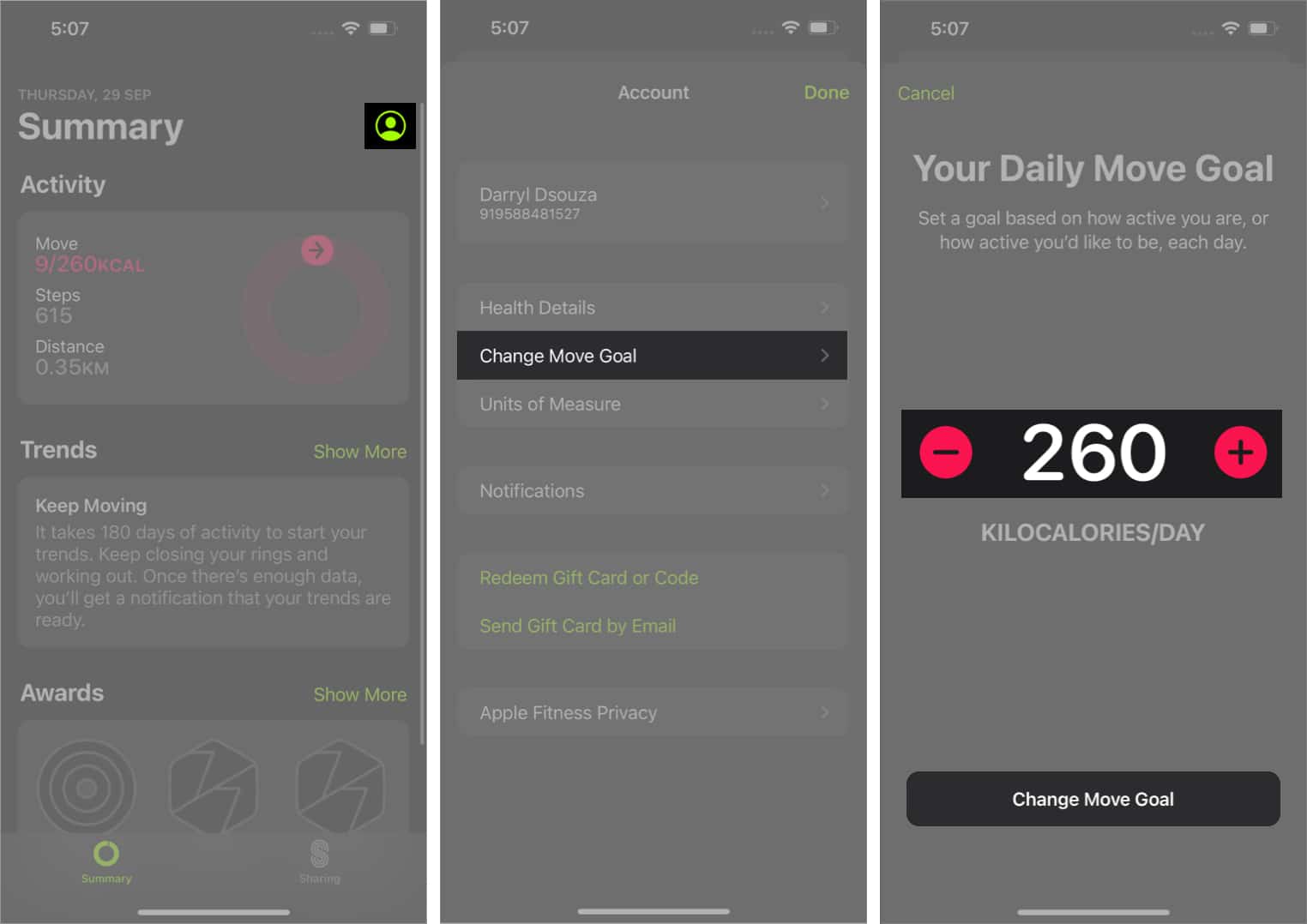 Change move goal in Fitness on iPhone