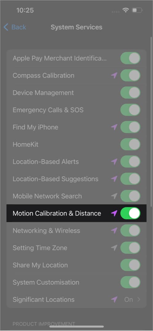 Turn on Motion Calibration  Distance  on iPhone