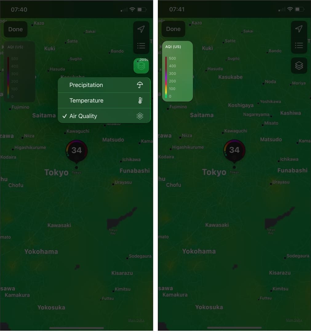 View air quality in weather app on iPhone