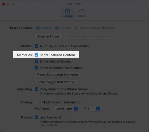 enable show featured content on Photos on Mac