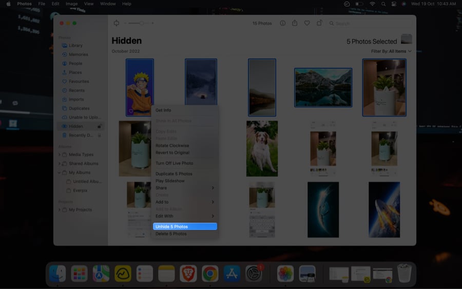 How to unhide pictures in Photos app on Mac