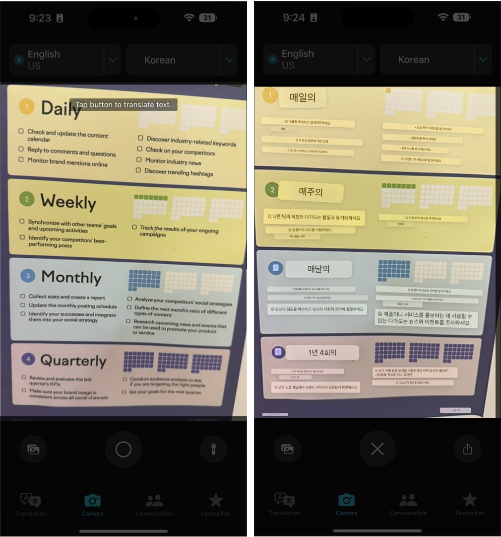 How to use Camera feature on Translate app