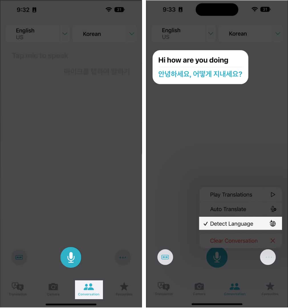 How to use Conversation mode in iPhone Translate app