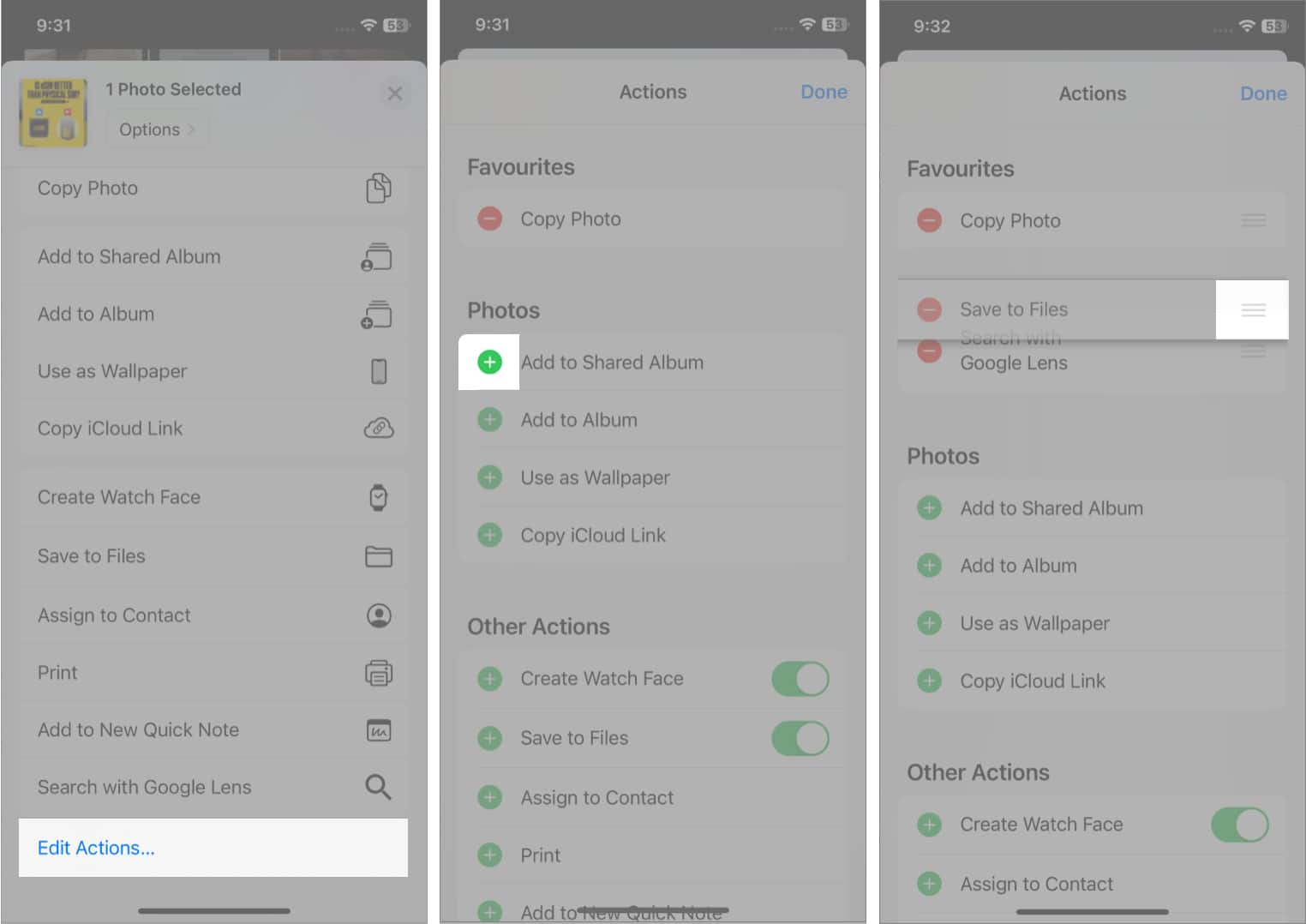 Remove actions from Favourites in share sheet on iPhone