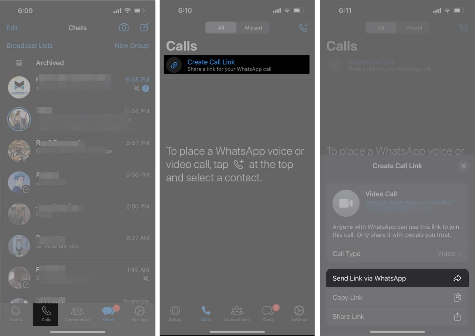 select the Send Link via WhatsApp option on iPhone