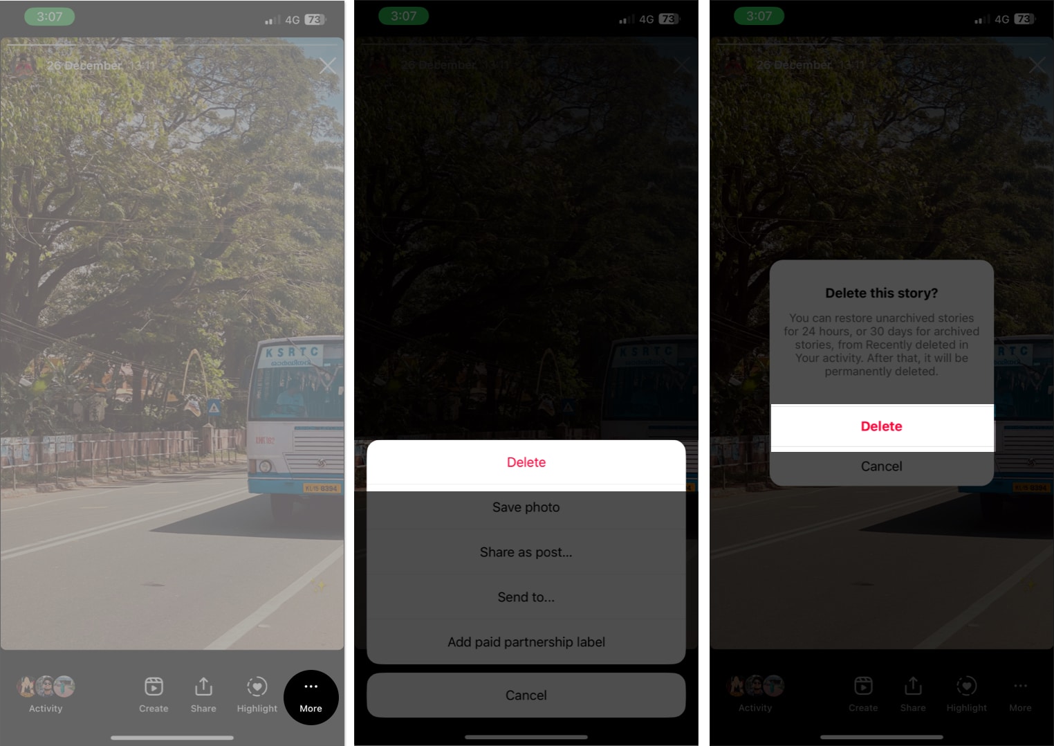 Delete archived story in Instagram on iPhone or Android