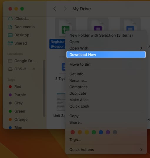 Make required Google Drive files offline on Mac