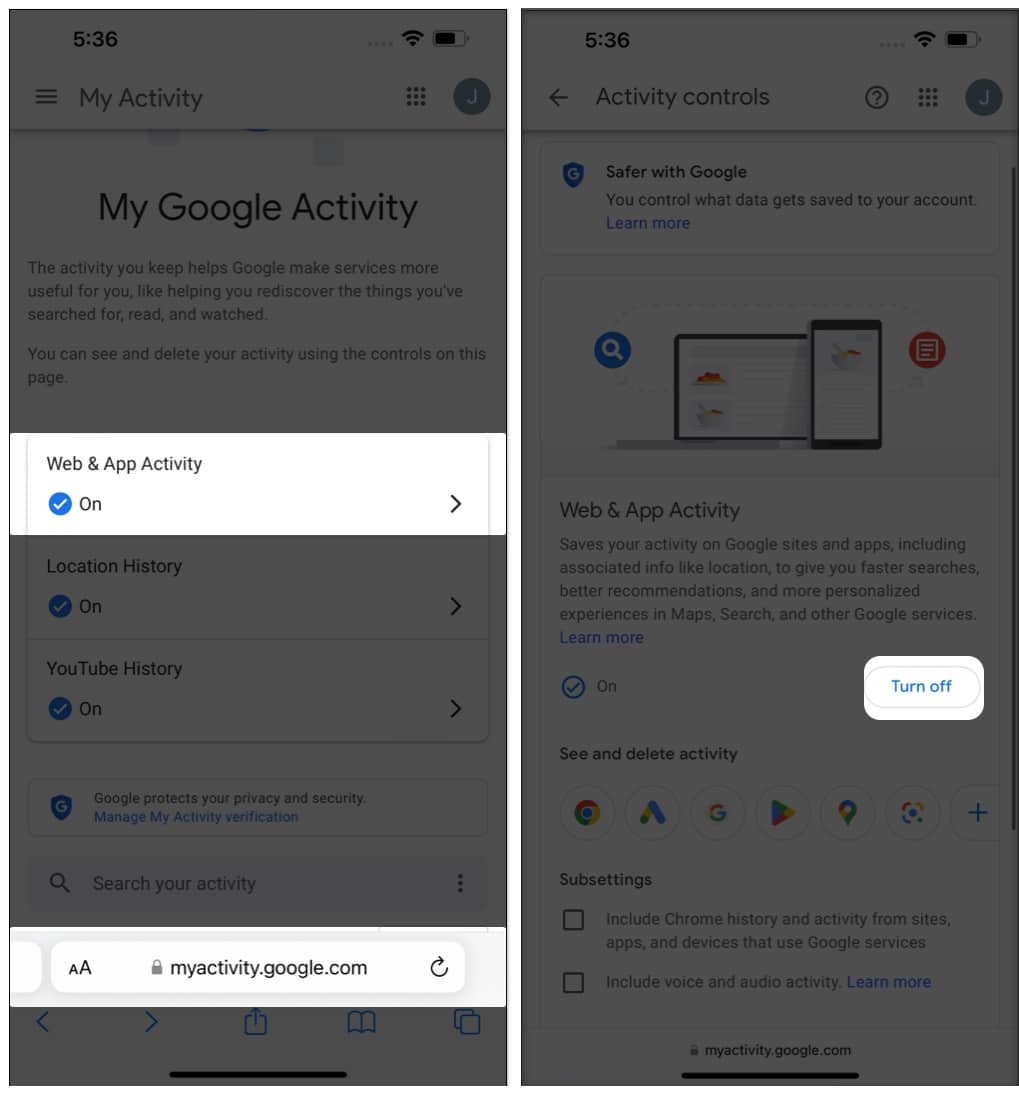 Browse my activity on google tap web and app activity tap turn off