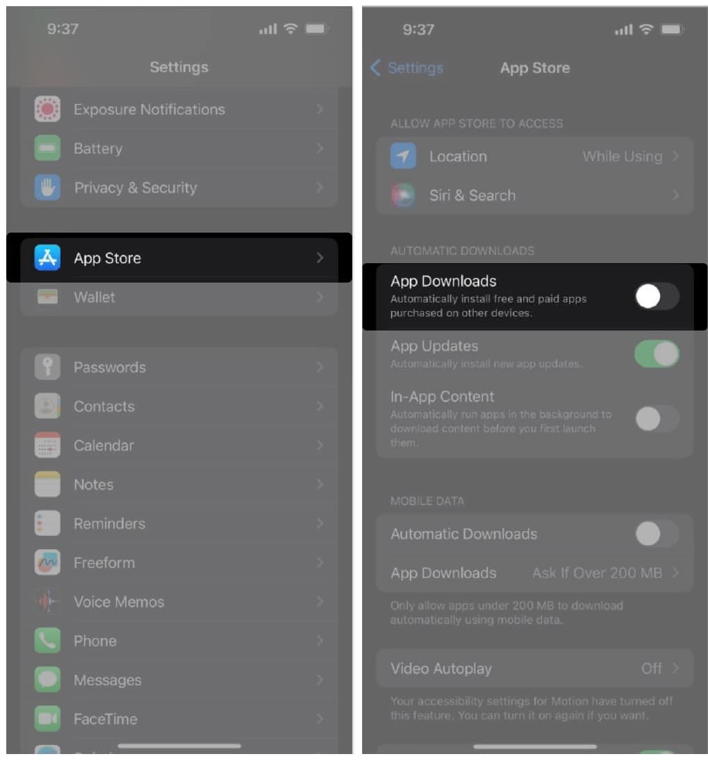 Go to Settings tap on App Store Toggle off Automatic downloads
