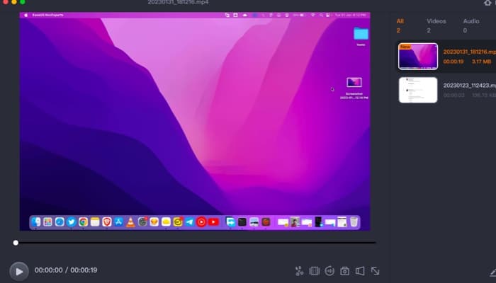 Preview of the screen recording Trim add title extract audio screenshot