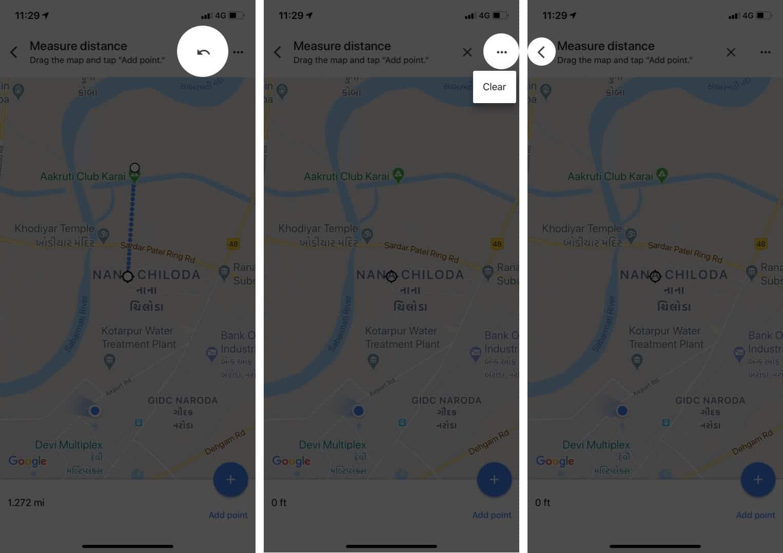 Remove last point Clear All Point Stop measuring the distance in Google Maps