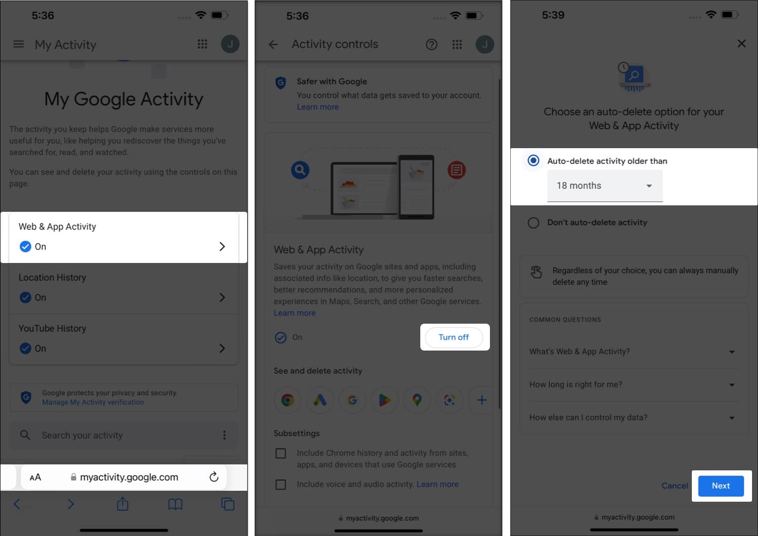 Visit My Activity page select any option you wish Select Choose an auto delete option