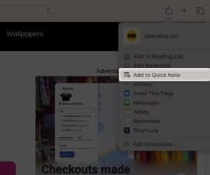Add Safari links to a Quick Note Open webpage in Safari tap Share button choose add to quick notes