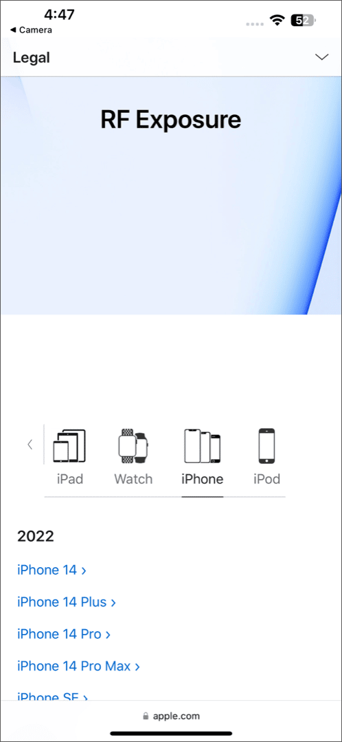 Check iPhone SAR value from official link choose your iPhone model