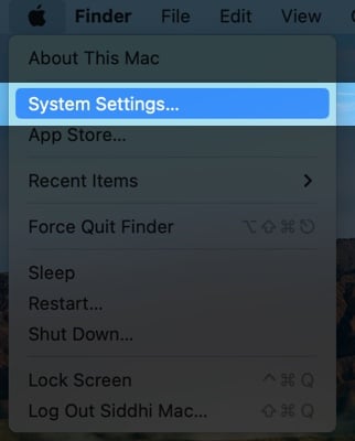 Click the Apple logo go to System Settings
