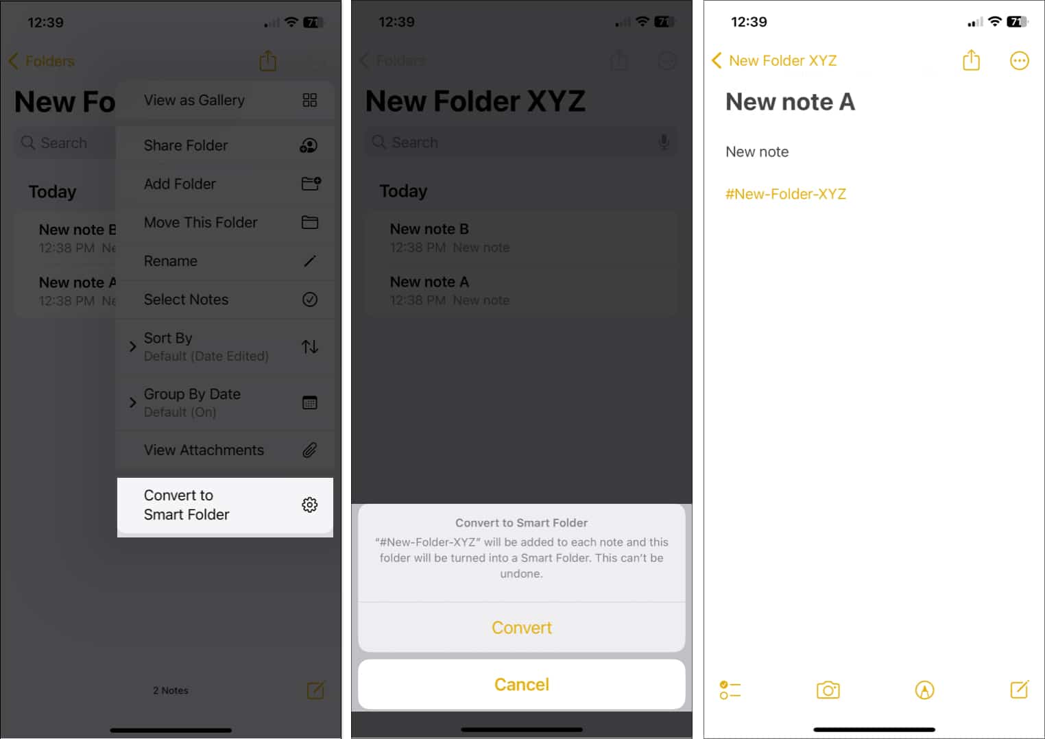Convert a normal folder to a Smart Folder on iPhone