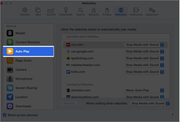 Now select Auto Play on the left side