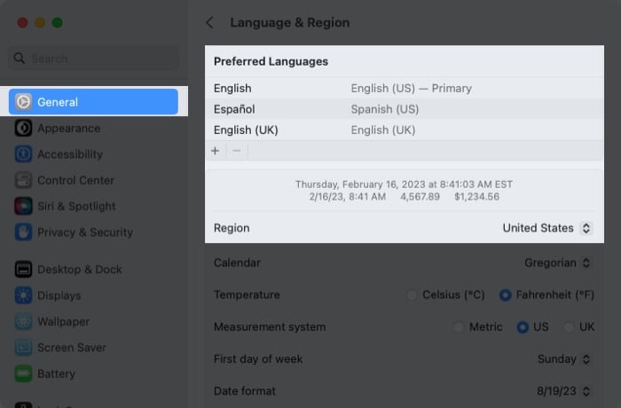 Open your System Settings go to General and pick Language  Region