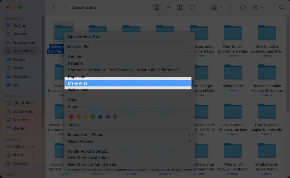 Right click and choose Make Alias on Mac