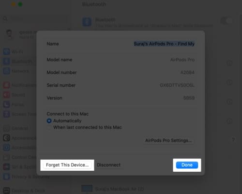 Select Forget This Device from the pop up window choose Forget Device