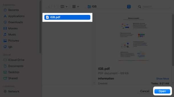 Select PDF Open Open