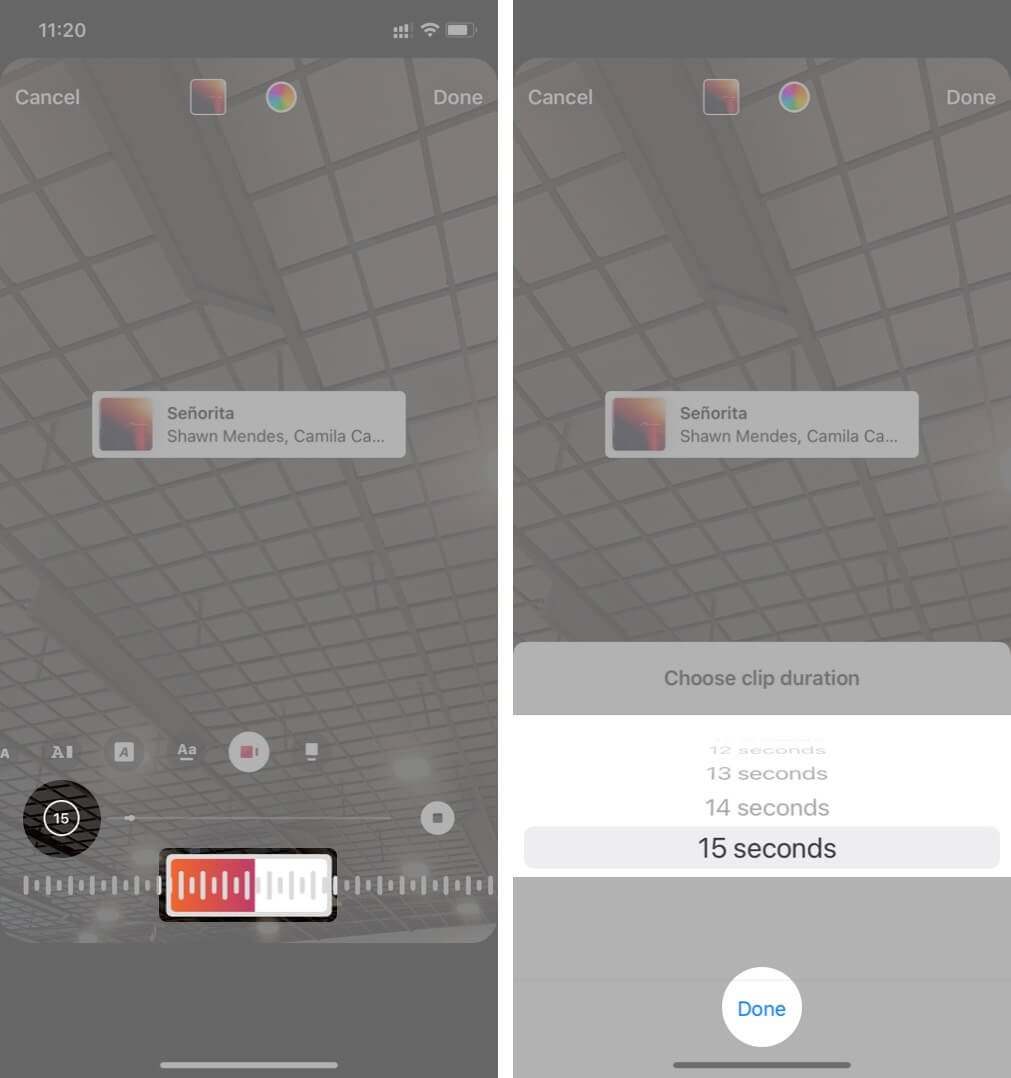 Adjust Slider and Tap on Time to Change Clip Duration