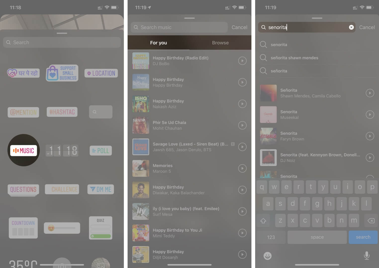 Tap on Music and Select Song in Instagram on iPhone