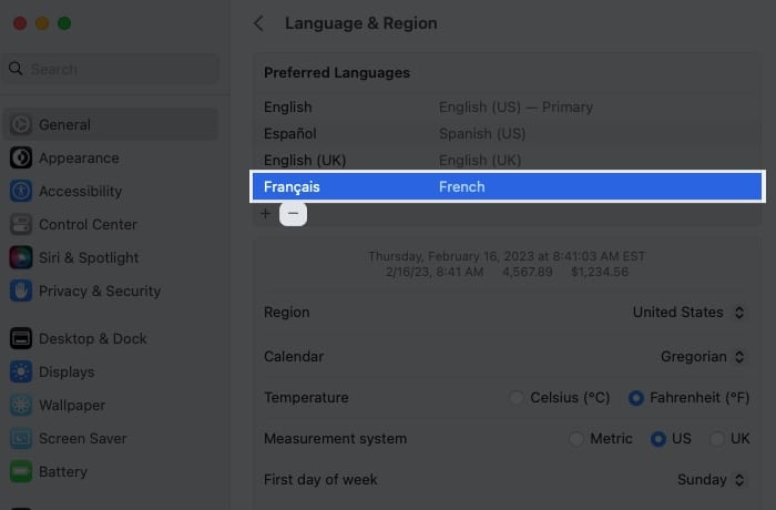 to remove language click on minus sign