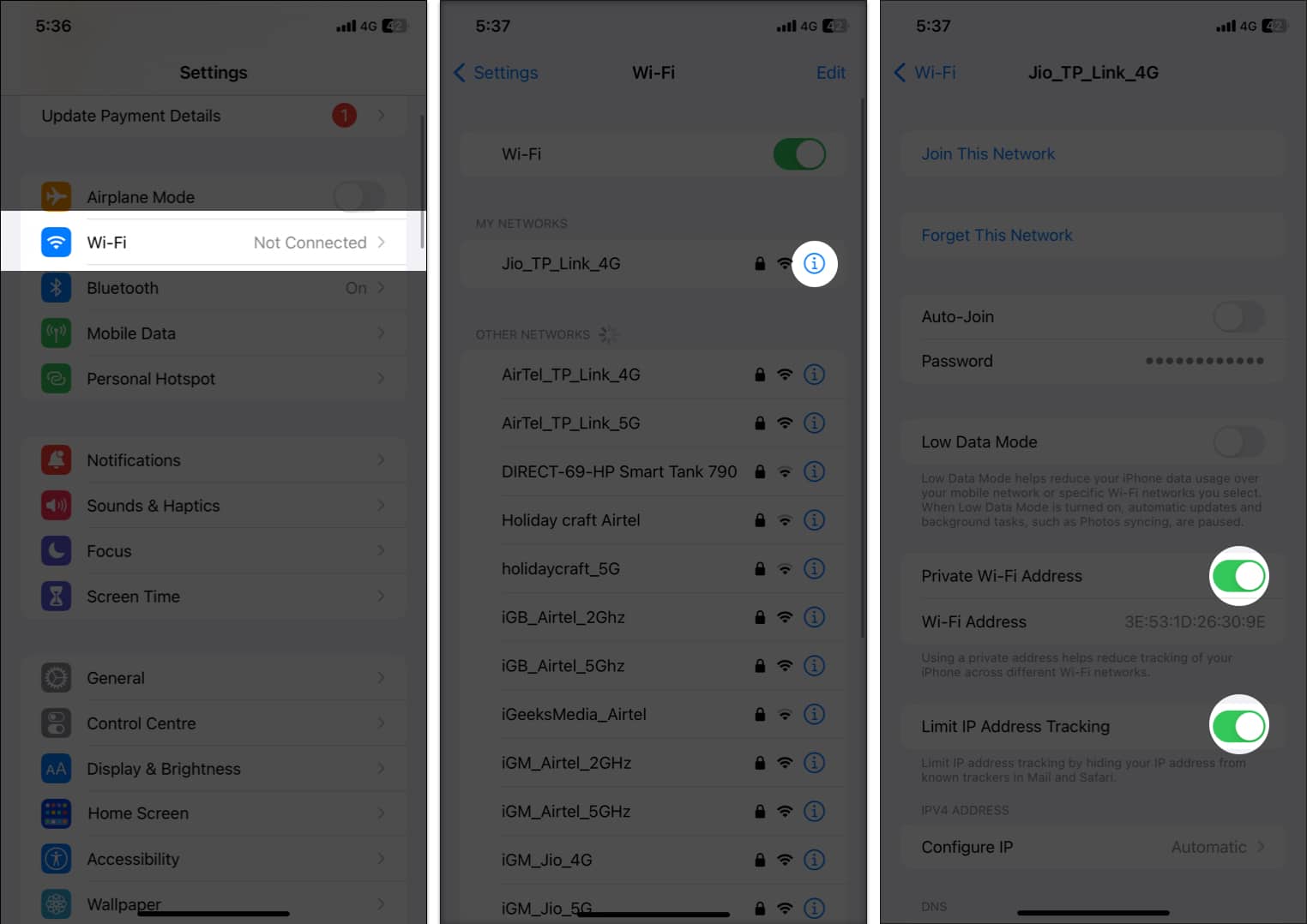 Change iPhone Settings o fix Wi Fi privacy warning issue