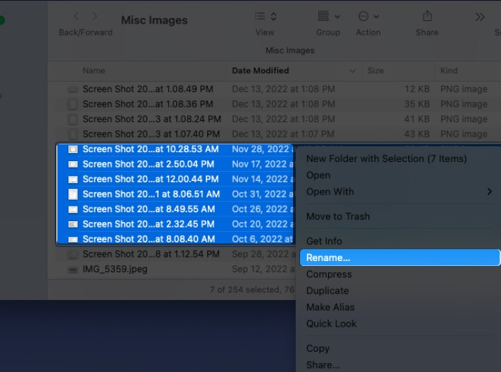 Click Rename after selecting multiple files