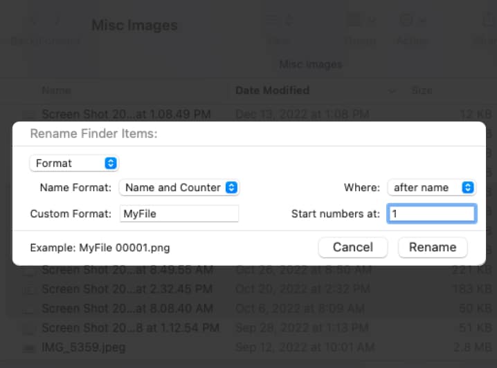 Format text to batch rename file on Mac 1