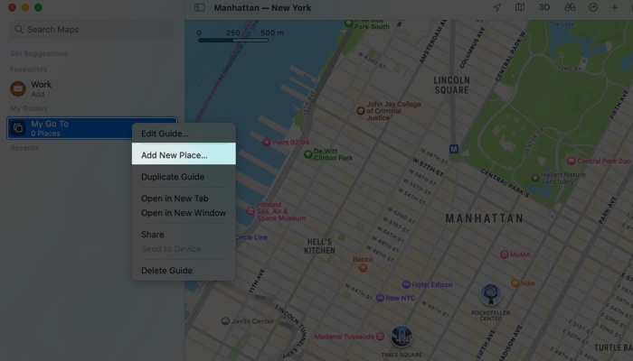 On Mac Apple Maps Right click your Guide and pick Add New Place