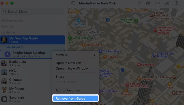 To remove location right click and pick Remove From Guide